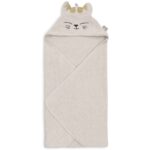 Jollein badcape Charlie van zachte badstof met capuchon en kattenoortjes. Houdt je baby warm en comfortabel na ieder badmoment.