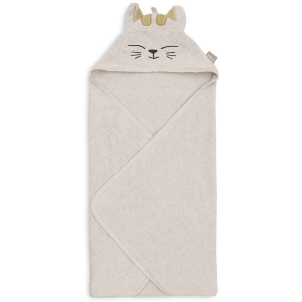Jollein badcape Charlie van zachte badstof met capuchon en kattenoortjes. Houdt je baby warm en comfortabel na ieder badmoment.
