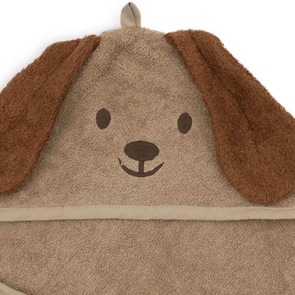 Jollein badcape Diego the Dog Tiny Park met capuchon en hondenoortjes van zachte badstof.