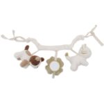 Jollein wagenspanner Tiny Park met hondje, katje, spiegel en belletjes. Ideaal speelgoed voor onderweg en de ontwikkeling van je baby.