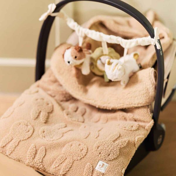 Jollein wagenspanner Tiny Park met hondje, katje, spiegel en belletjes. Ideaal speelgoed voor onderweg en de ontwikkeling van je baby.