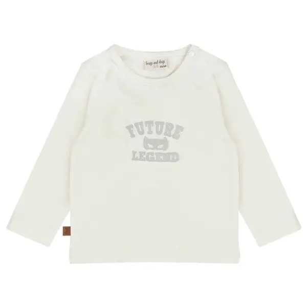 Frogs and Dogs peutershirt Little Hero Legend in White Alyssum gebroken wit met lange mouwen en FUTURE LEGEND-print