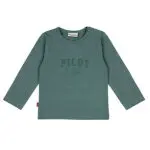 Frogs and Dogs babyshirt Pilot Club in Sea Pine groen met lange mouwen en ton-sur-ton PILOT-print met vliegtuig