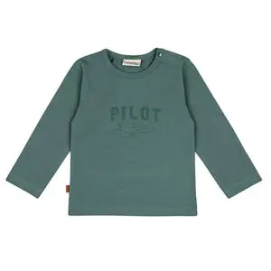 Frogs and Dogs babyshirt Pilot Club in Sea Pine groen met lange mouwen en ton-sur-ton PILOT-print met vliegtuig