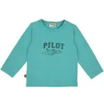 Frogs and Dogs babyshirt lange mouw jongen Pilot Club in Aqua Sea met PILOT-print en vliegtuig