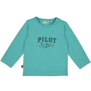 Frogs and Dogs babyshirt lange mouw jongen Pilot Club in Aqua Sea met PILOT-print en vliegtuig