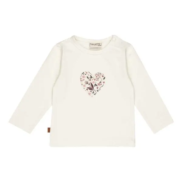 Frogs and Dogs shirt You Are Loved in Jet Stream ivoorwit met lange mouwen en hartje vol roze bloemen