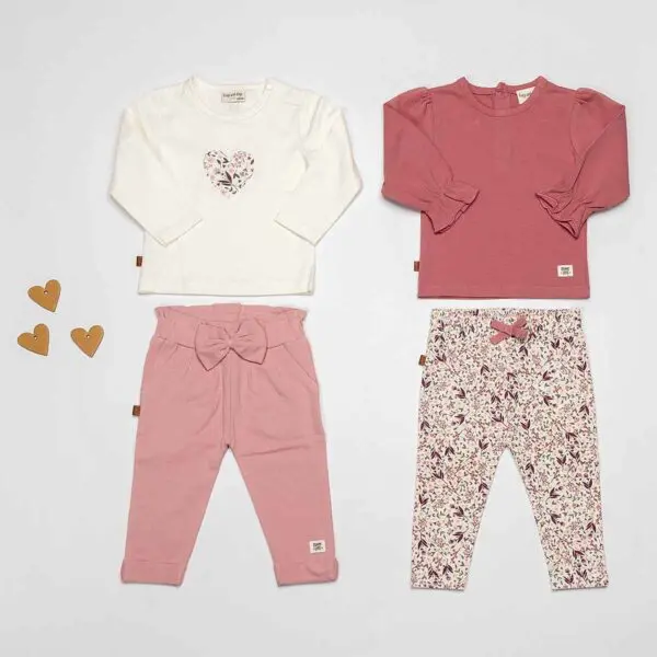Frogs and Dogs shirt You Are Loved in Jet Stream ivoorwit met lange mouwen en hartje vol roze bloemen