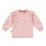 Frogs and Dogs sweater You Are Loved in Zephyr roze met bloemenprint, pofschoudertjes en ribboordjes