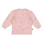 Frogs and Dogs sweater You Are Loved in Zephyr roze met bloemenprint, pofschoudertjes en ribboordjes