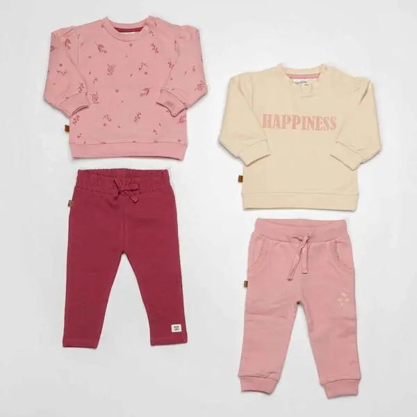 Frogs and Dogs sweater You Are Loved in Zephyr roze met bloemenprint, pofschoudertjes en ribboordjes